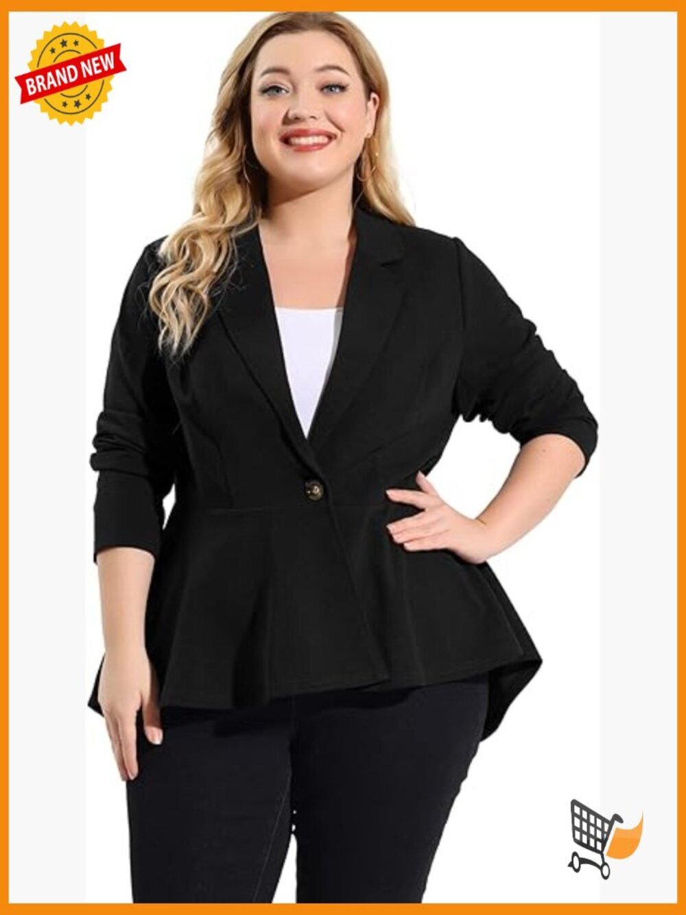 Women's Plus Size Peplum Blazer Notch Lapel Long Sleeve Lightweight Casual Work